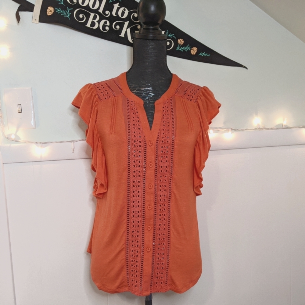 Maeve Kailana Flutter Sleeve Eyelet Top / Coral NWOT